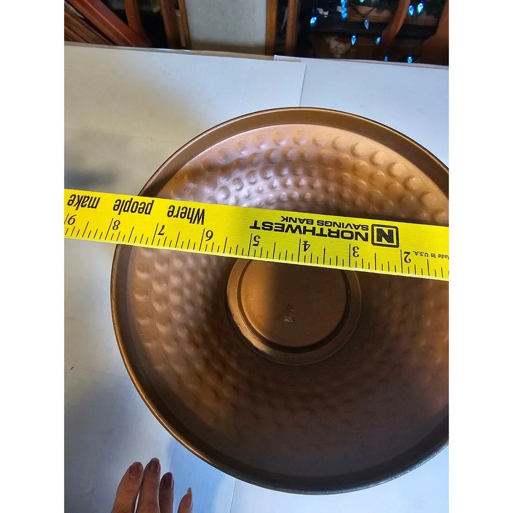 Vintage Hammered Copper Floor Vase Lion Head Ring Handles Scalloped Rim Urn 20in